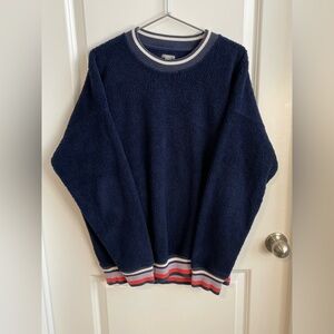 Aerie Ladies Navy Crewneck Pullover Sweater with Striped Hem